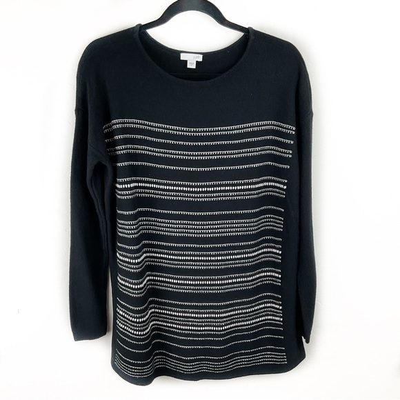 J. Jill Textured Stripe Black Vented Hem Tunic Sweater - Picture 1 of 7